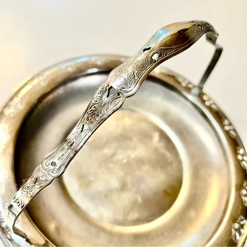 Vintage H.LERNER Co. Silver Plated Bridal Basket Swing Handle Serving Dish Tray